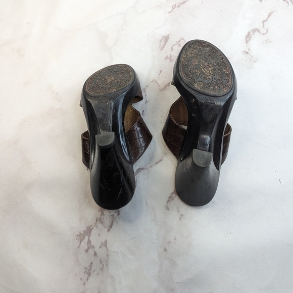 Sofft Heels Womens 9 Brown Pumps Leather Sandal Shoe Croc Reptile Valora - Picture 11 of 12